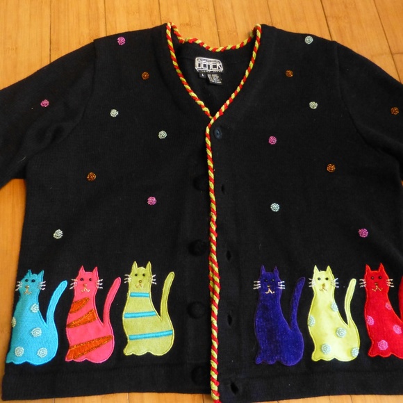 BEREK TAKAKO SAKON CAT HOLIDAYS SWEATER LARGE - Picture 3 of 5